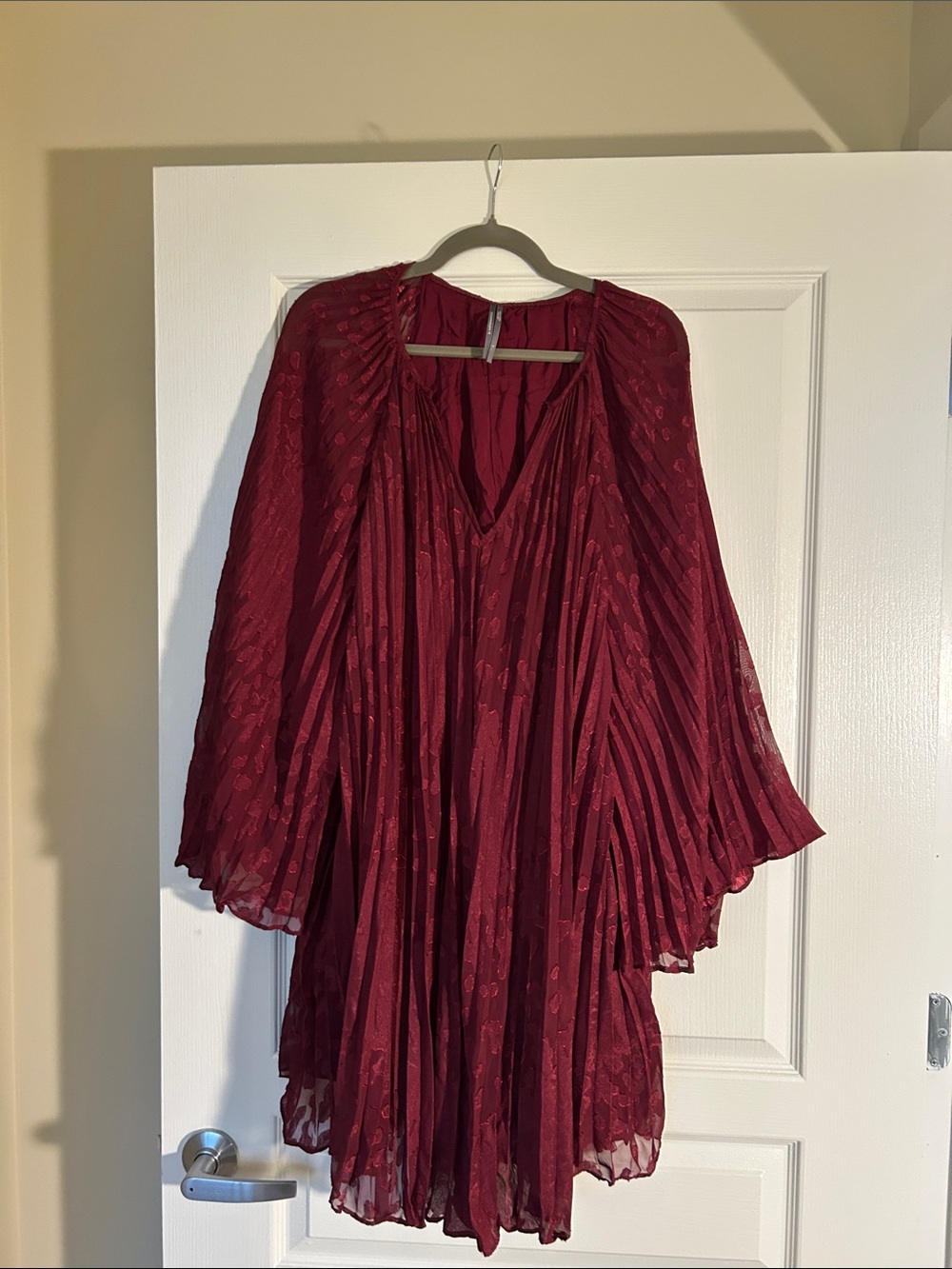 Anthropologie Burgundy Pleated Long-Sleeve Dress